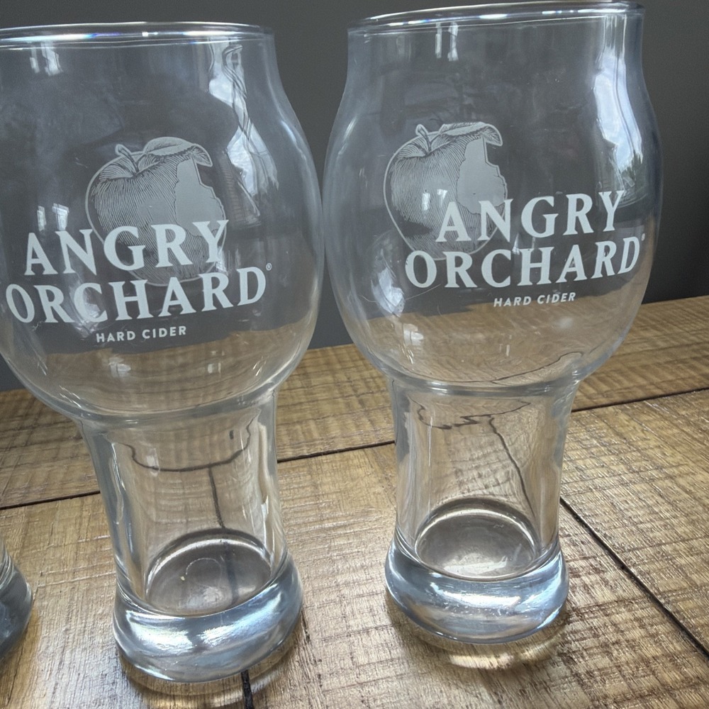 Angry Orchard Hard‎ Cider Glasses Set of 4 Clear Logo Tulip Pint  7 inch - Picture 5 of 10